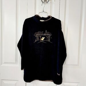Moose Under the Stars Black Sweater/Chenille Top "Small" (Fits XL) Christmas